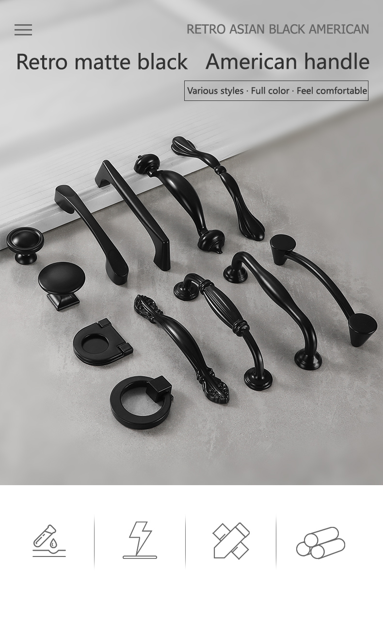 Classical Style Custom Black Zinc Alloy Furniture Drawer Pulls Handles //