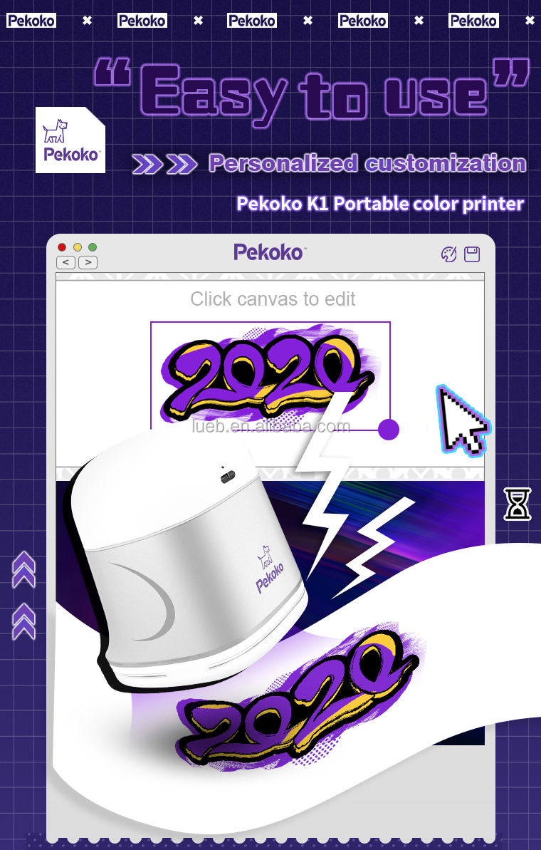 Pekoko K1 plus Petty's globe portable bucket TOTE printer T-shirt personal custom DIY mobile mini printer color