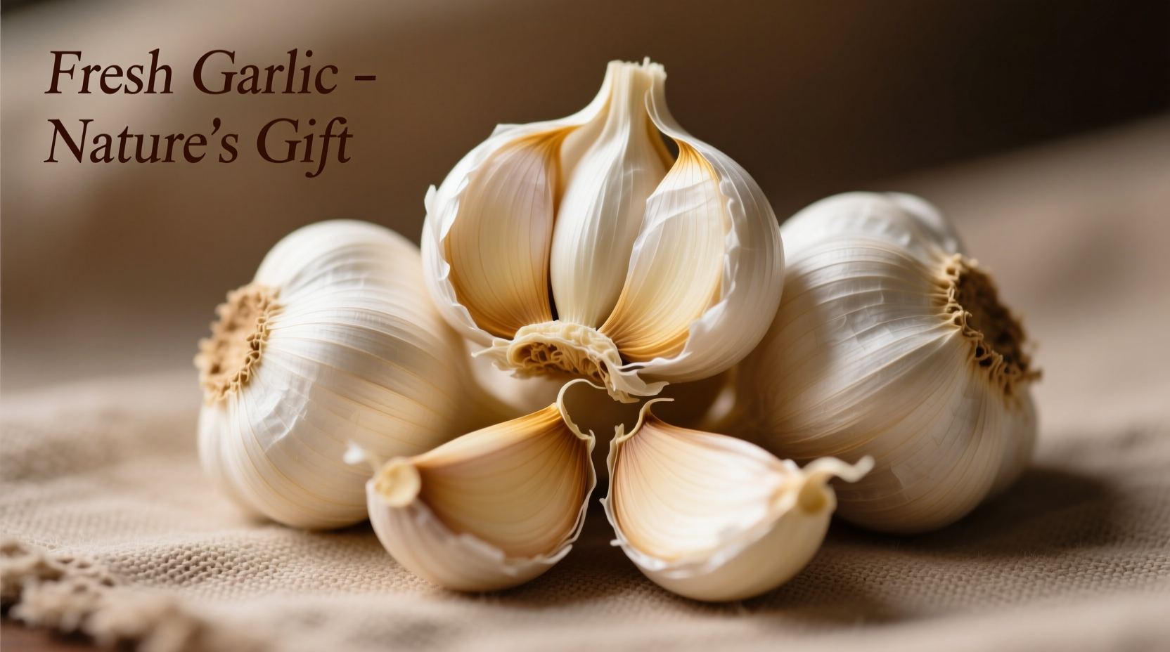 Fresh garlic bulbs with cloves separated showing papery skin