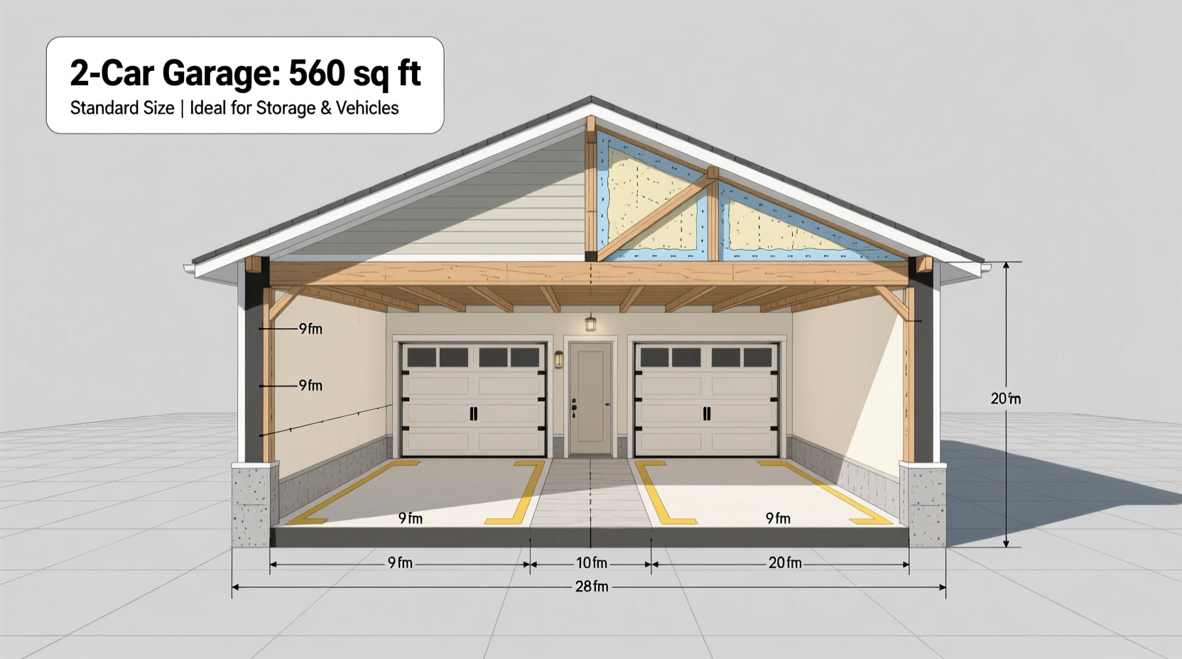 how many square feet is 2 car garage
