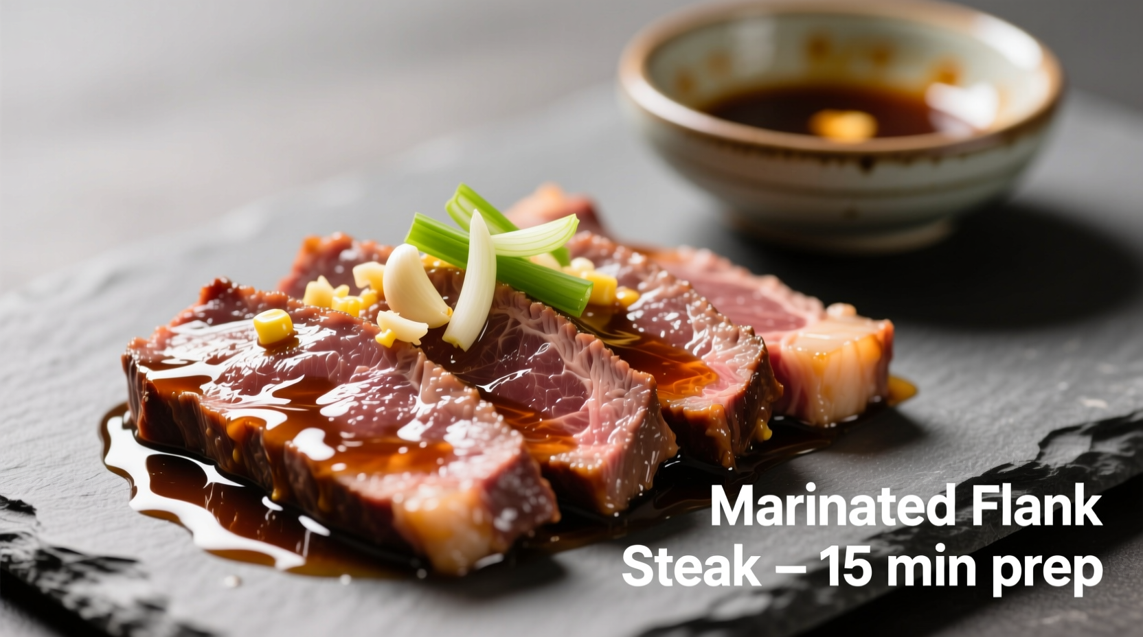 Sliced flank steak marinating in soy sauce and cornstarch