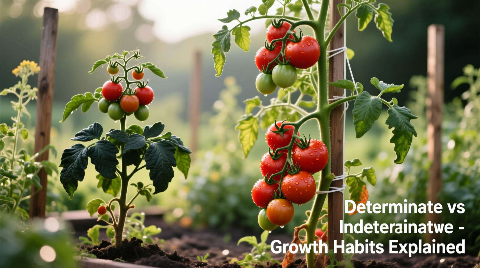 Side-by-side comparison of determinate and indeterminate tomato plants
