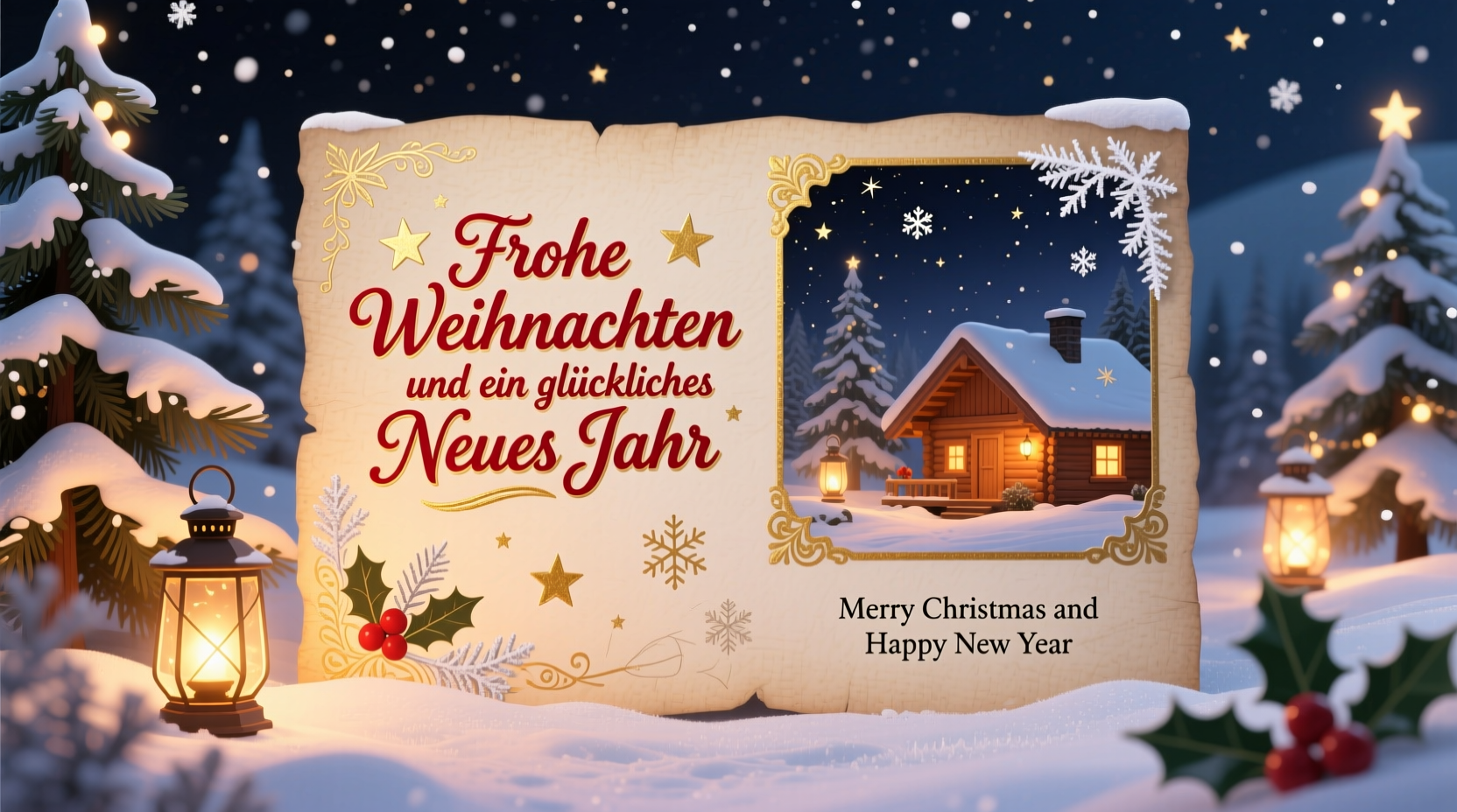 Merry Christmas and Happy New Year in German: Translation and Meaning, image size:1664x928