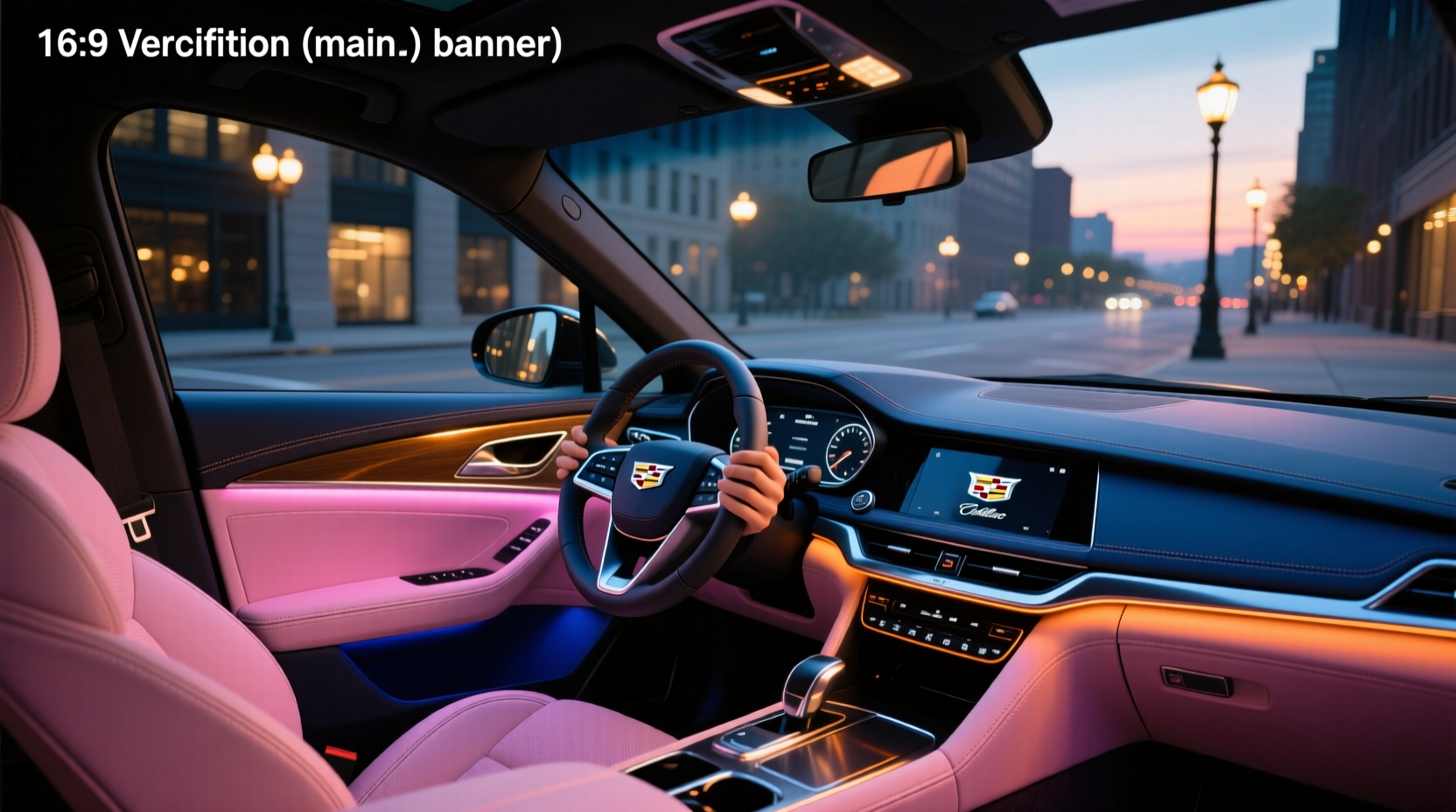 Close-up of Cadillac infotainment screen showing ambient lighting color selection interface