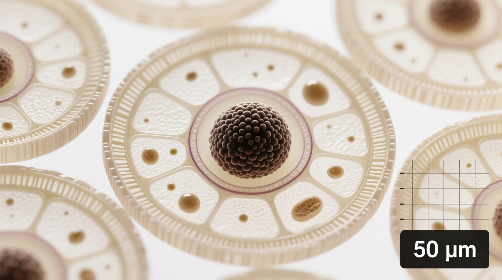 Microscopic view of onion cell structure showing cell wall and nucleus