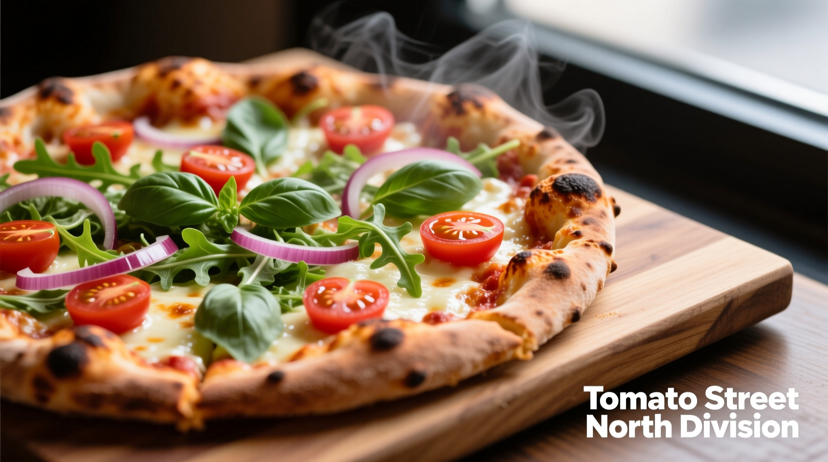 Tomato Street North Division signature pizza with fresh ingredients