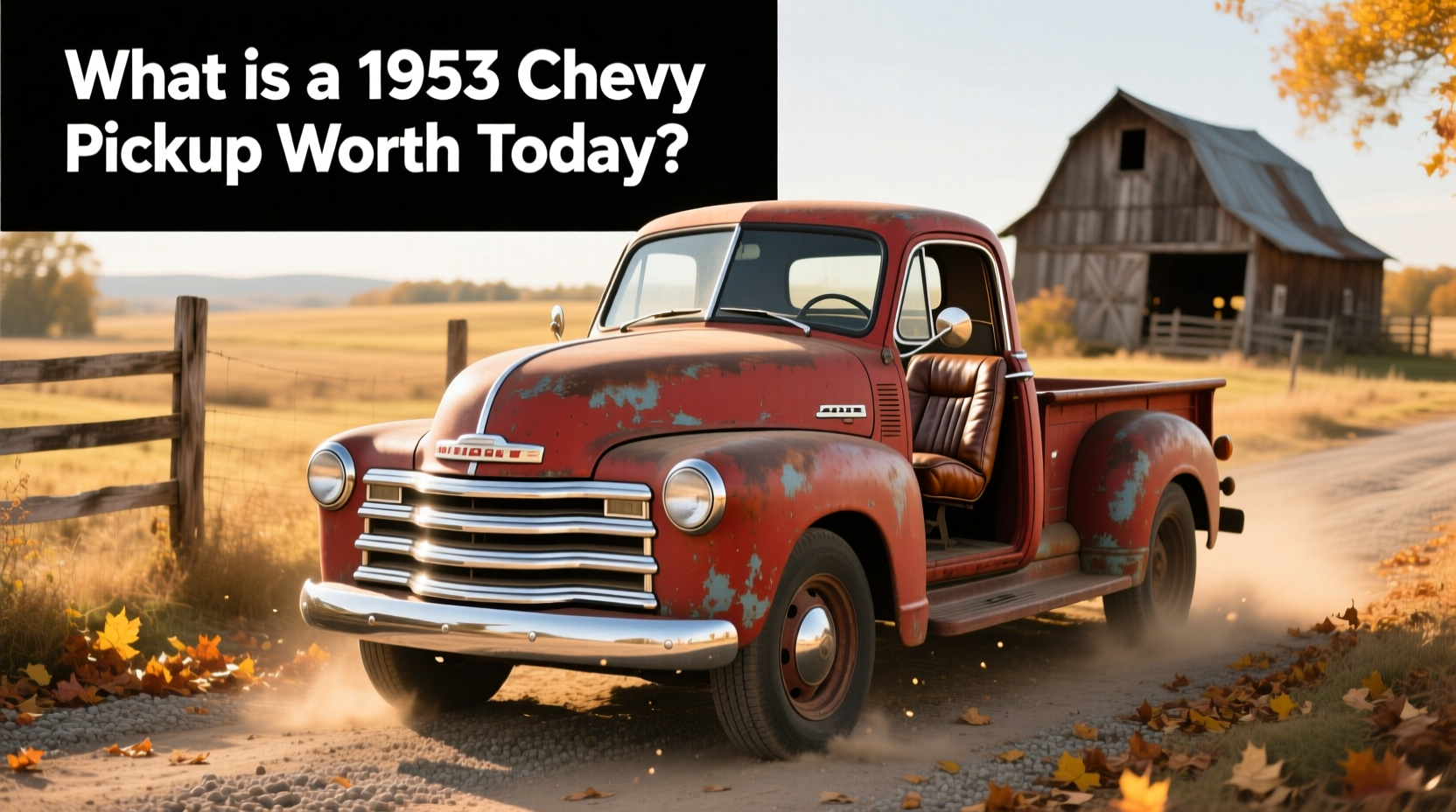 Side view of a 1953 Chevrolet pickup truck on a gravel road