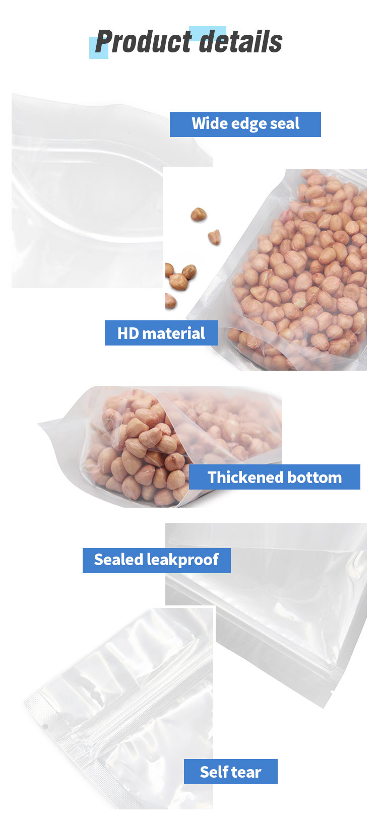 Customizable transparent pe stand up with zipper plastic packing bag food packaging Zip lockk bag