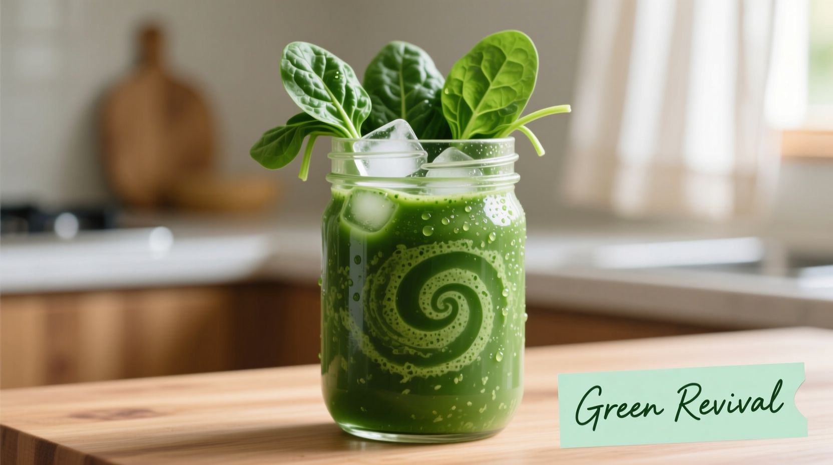 Fresh spinach and kale smoothie in glass