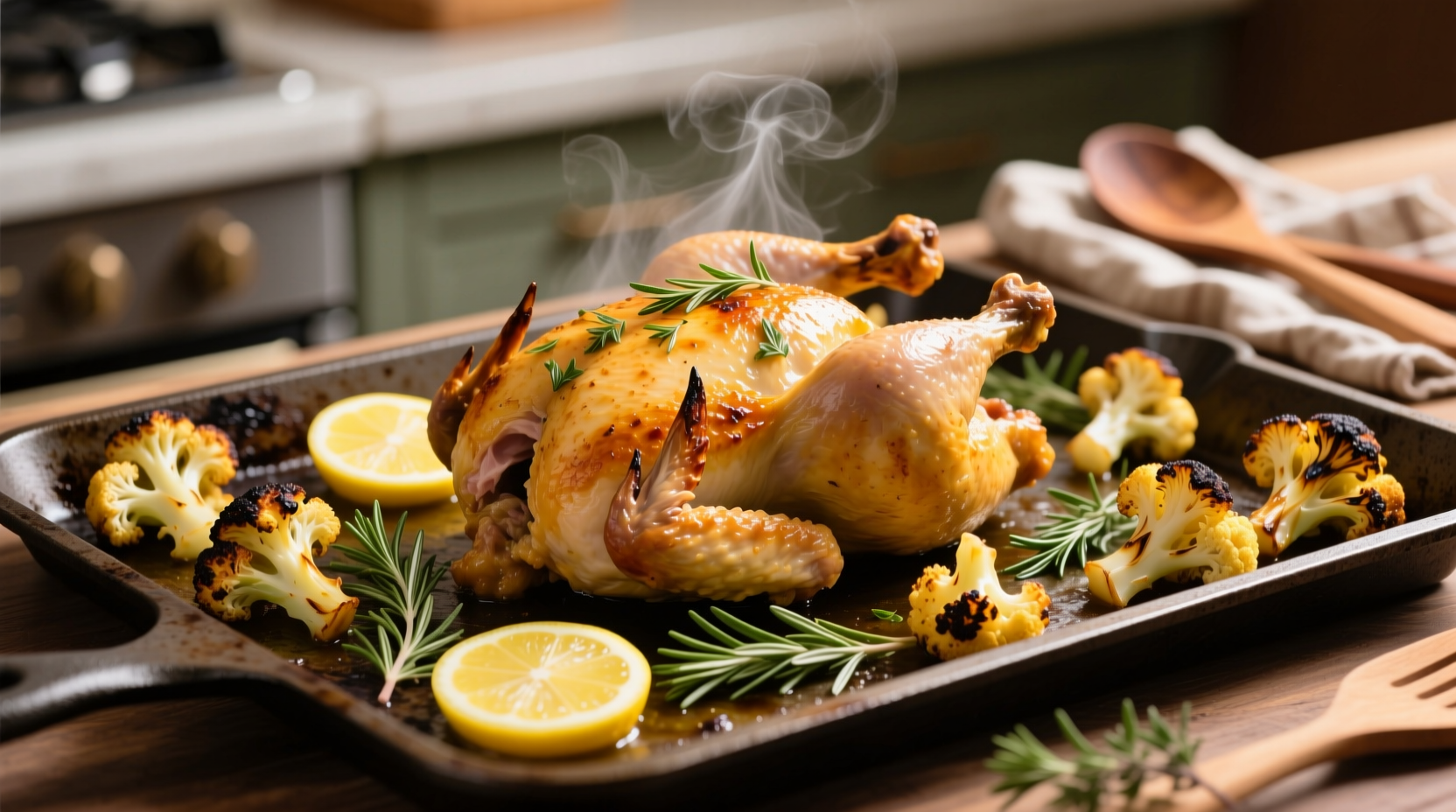 Lemon-herb chicken and roasted cauliflower on sheet pan
