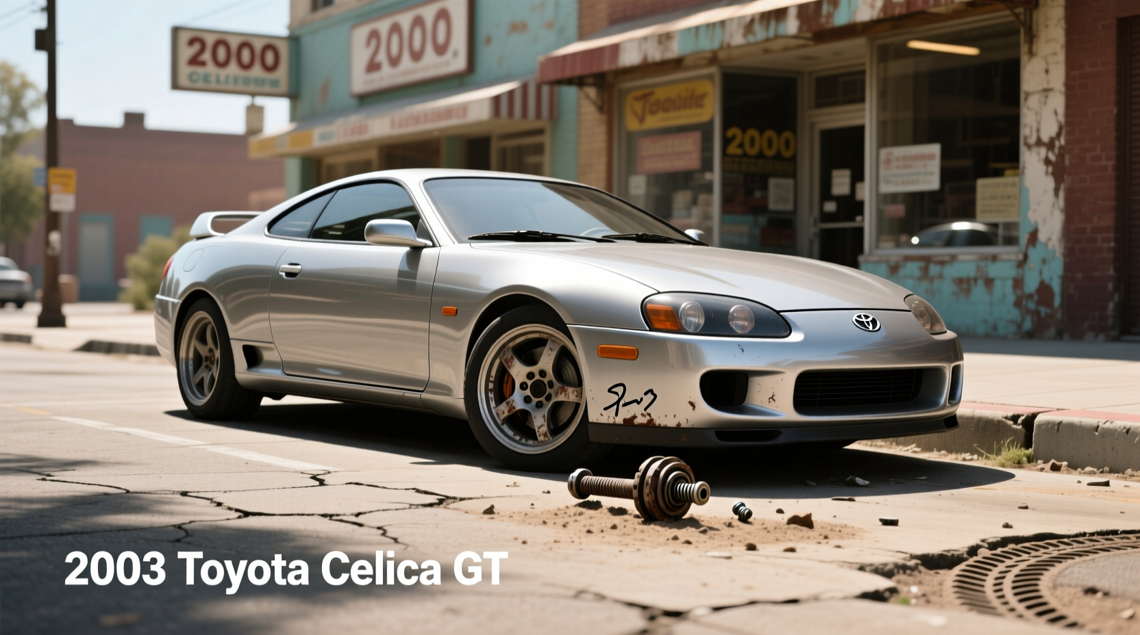 2003 Toyota Celica GT Hatchback Coupe 2D in silver on urban street