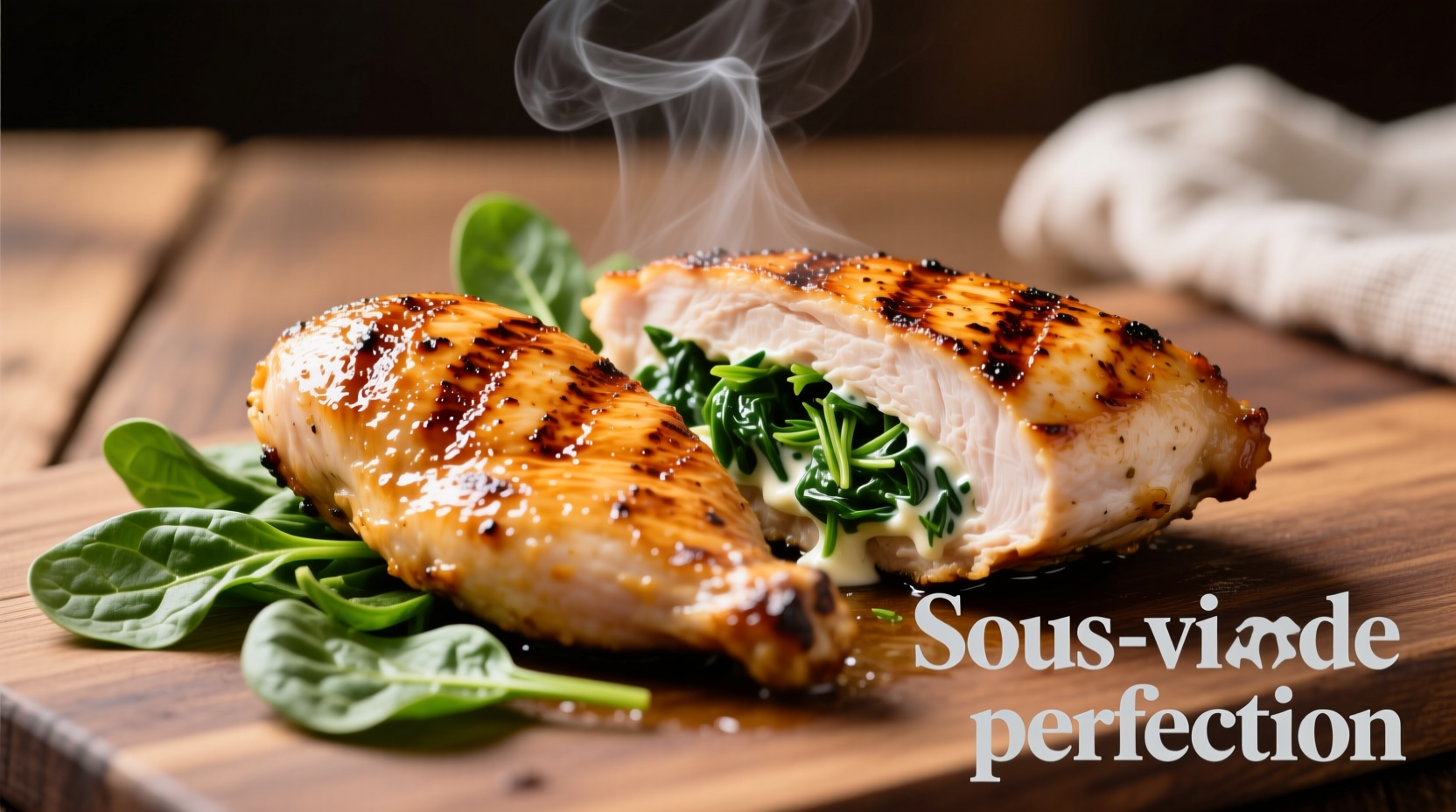 Perfectly seared stuffed chicken breast with spinach filling