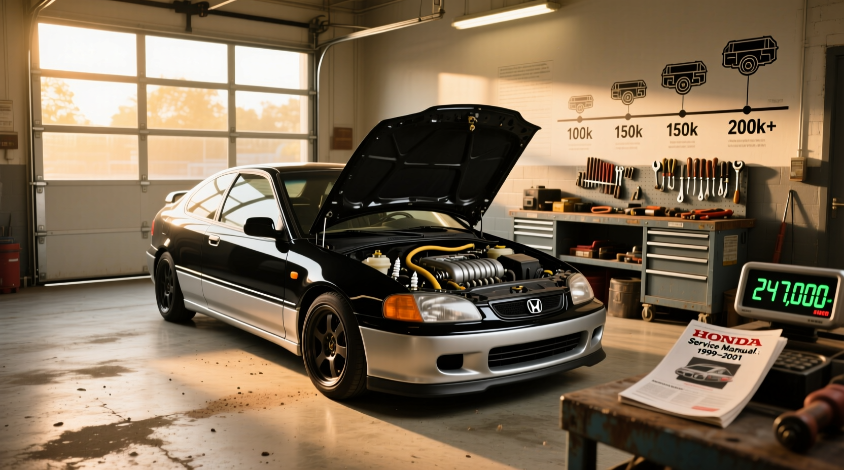 2000 Honda Civic Si hatchback in silver on urban street
