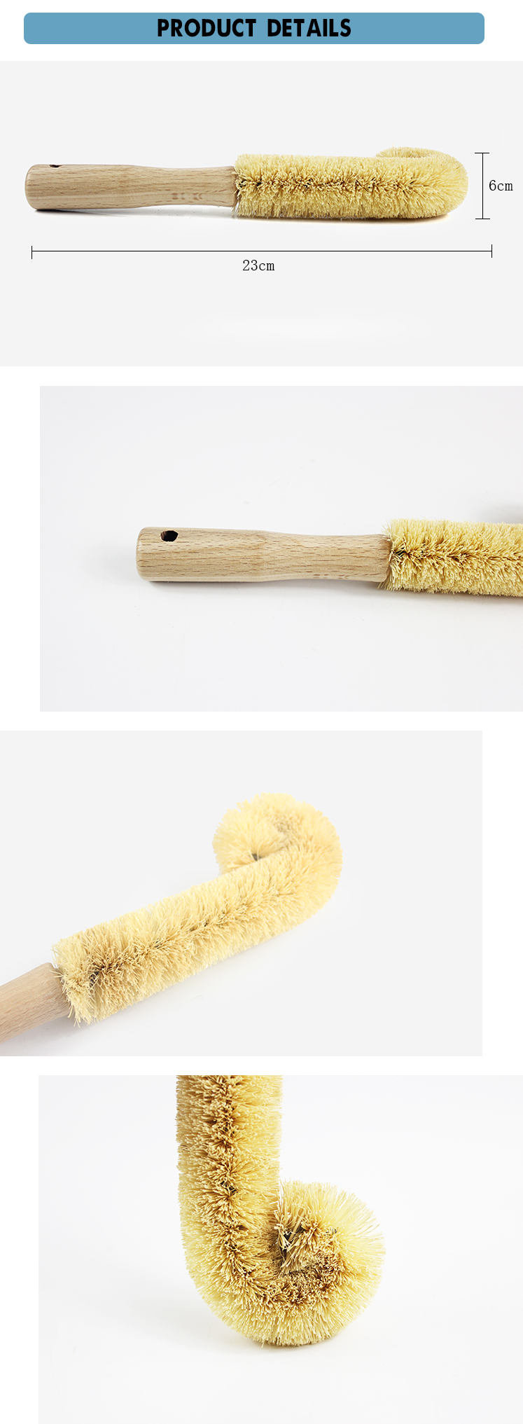 Wooden Coconut Cleaning Brush For Cups Decanters Bottles
