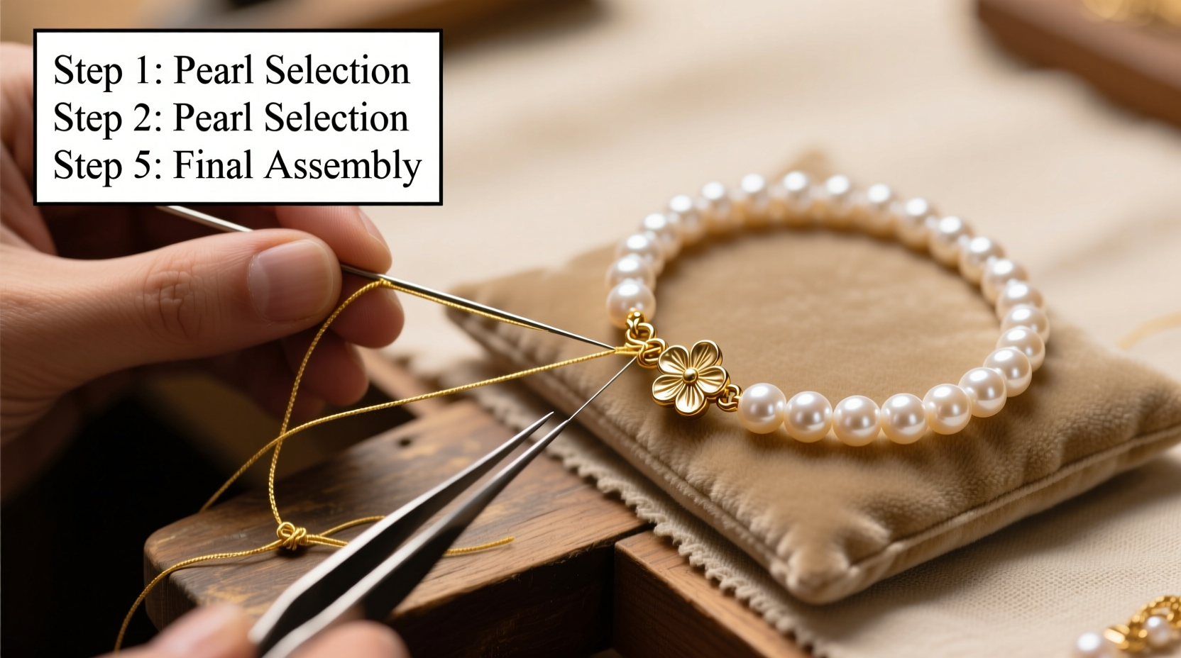 step by step guide to crafting a stunning pearl bracelet with a gold plated clasp