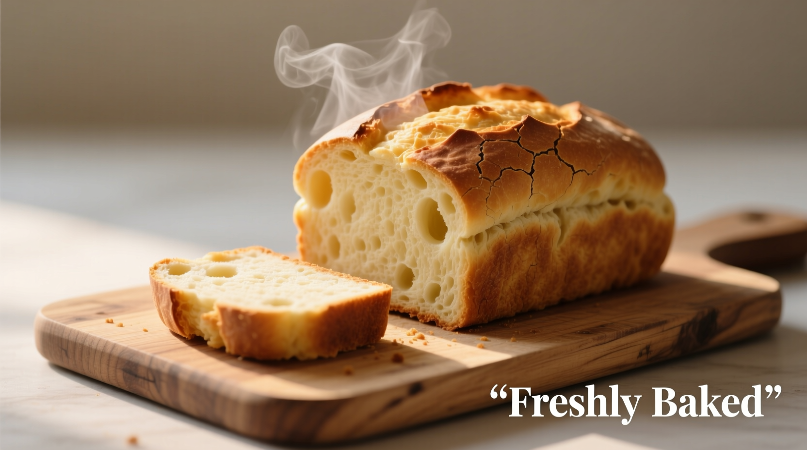 Freshly baked potato bread loaf on wooden cutting board