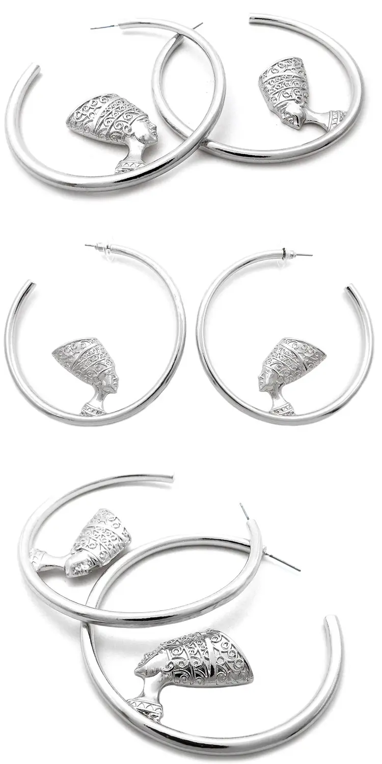 new 2020 women earring jewelry 18k gold plated stainless steel silver nefertiti big hoop circle earrings