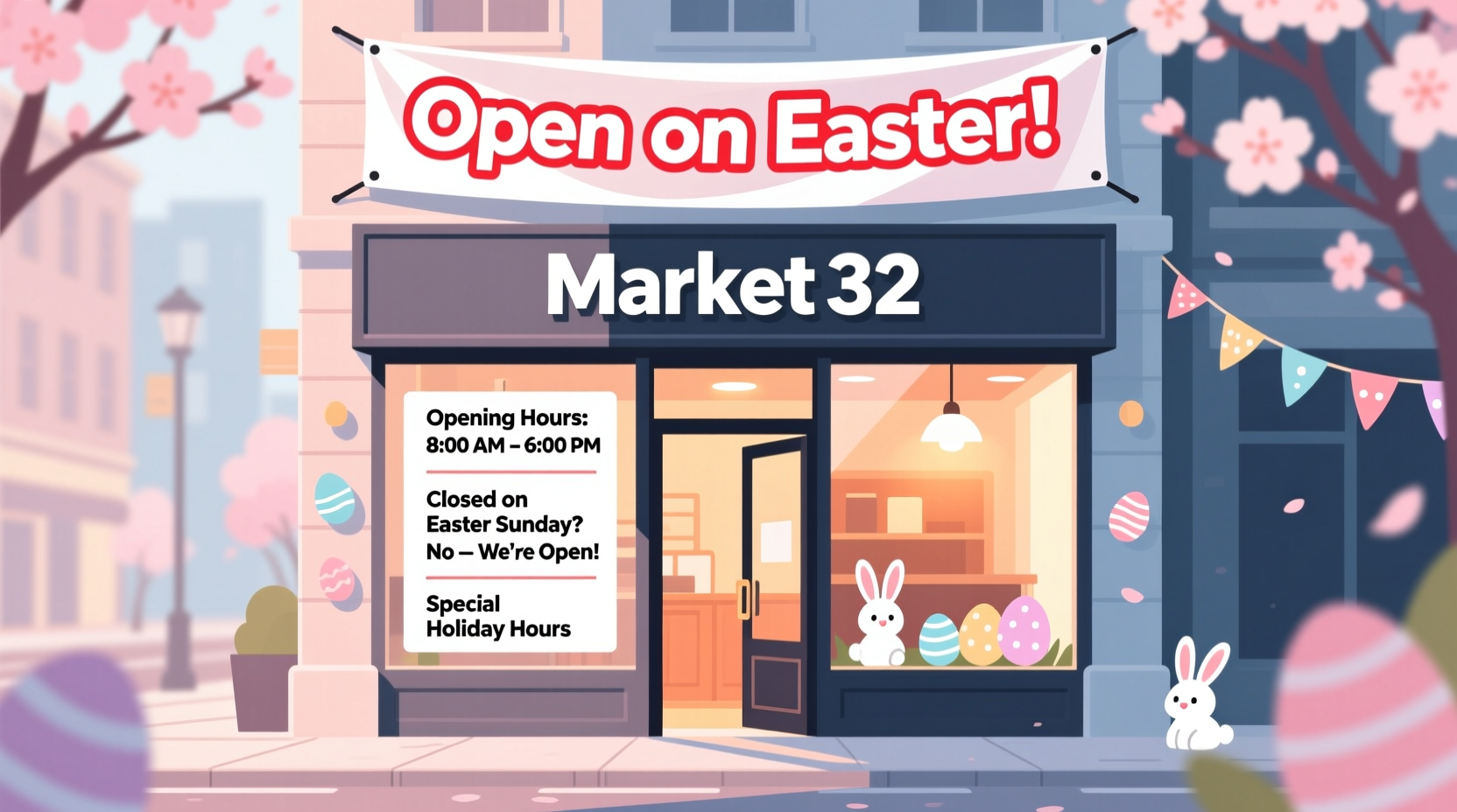 is market 32 open on easter
