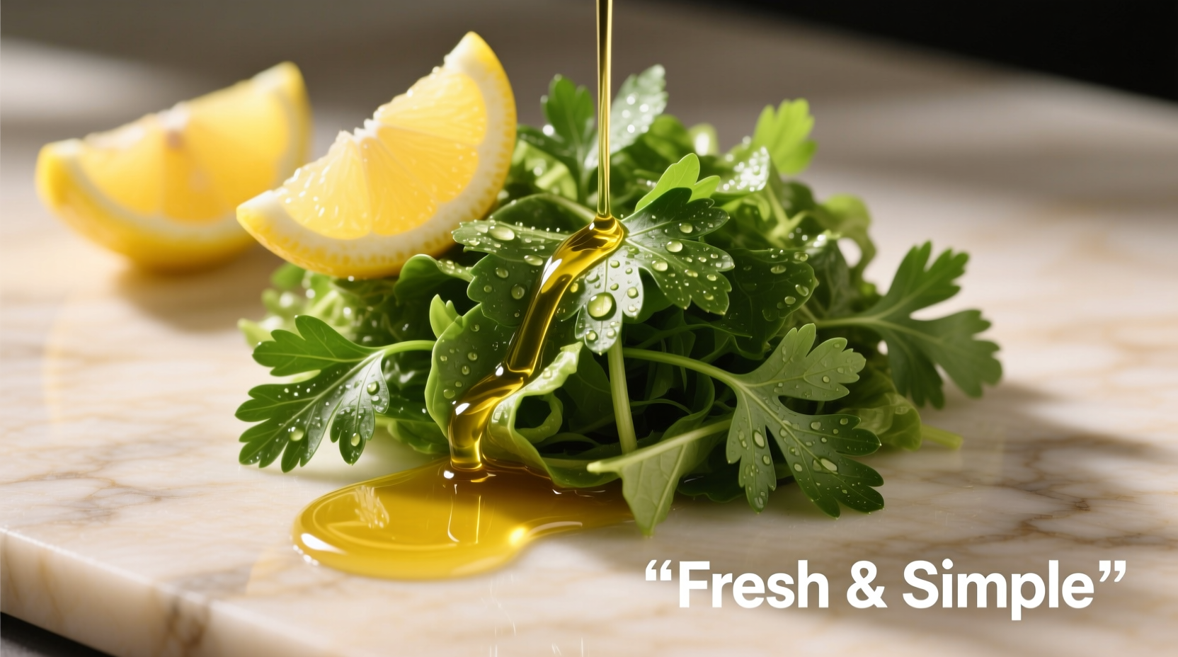 Fresh parsley salad with lemon wedges and olive oil