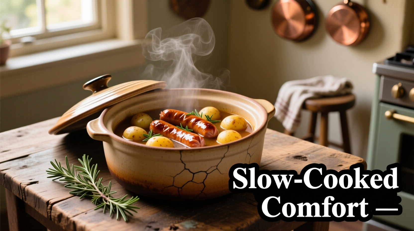 Sausage and potatoes cooking in crock pot