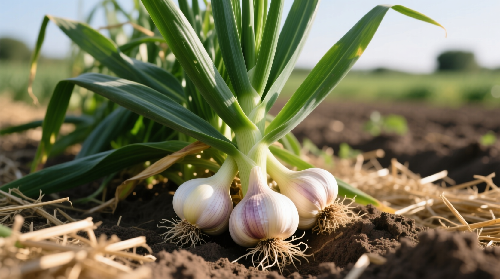 Garlic harvest showing proper leaf condition
