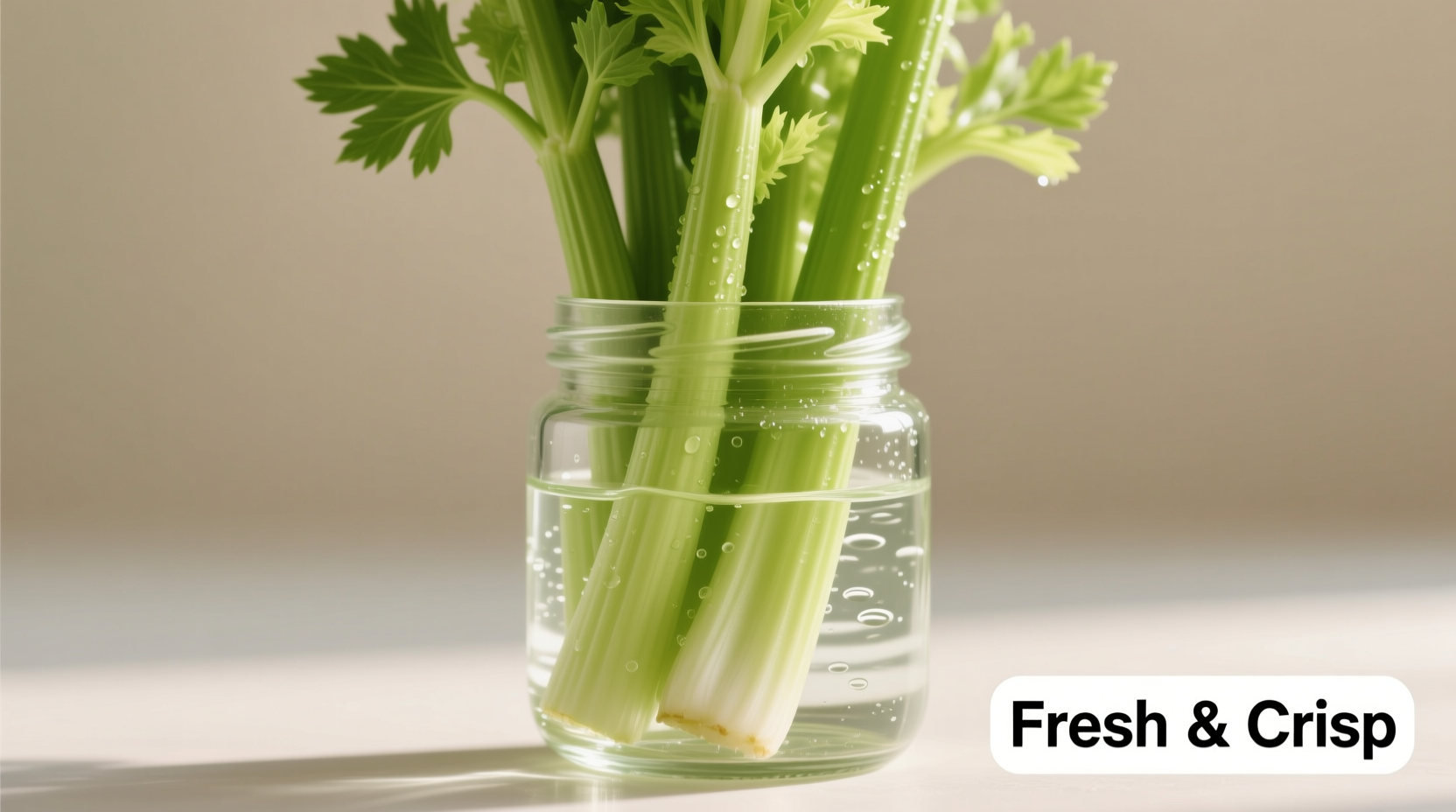 Fresh crisp celery stalks in glass container with water