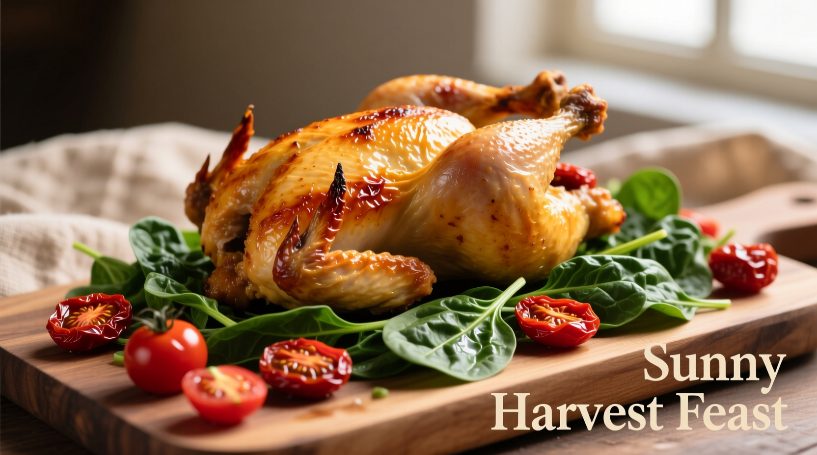 Golden chicken with wilted spinach and red sundried tomatoes