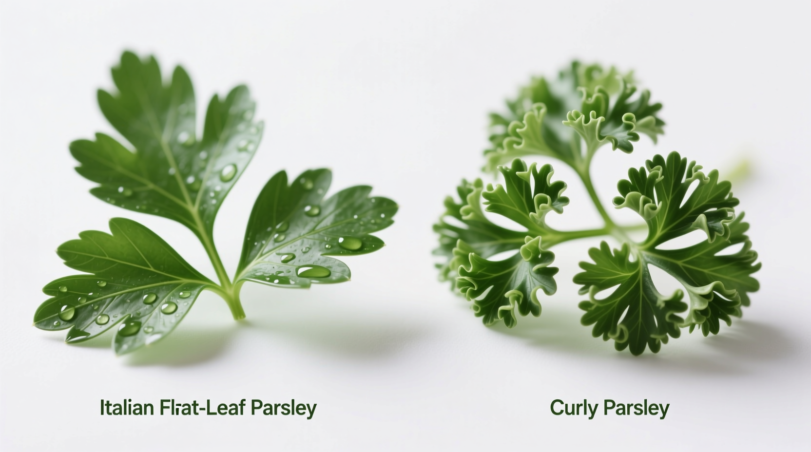 Side-by-side comparison of Italian flat-leaf parsley and curly parsley