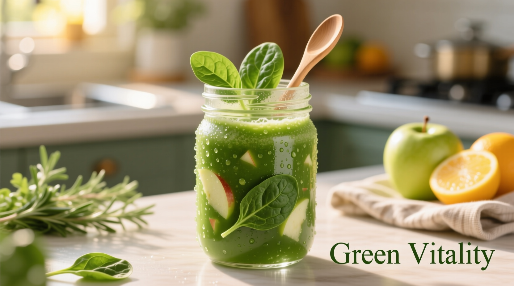 Fresh apple spinach smoothie in glass