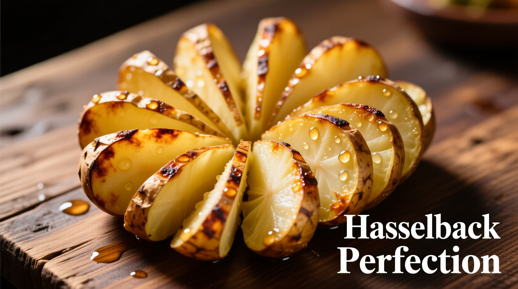Perfectly sliced hasselback potatoes with fan-like appearance