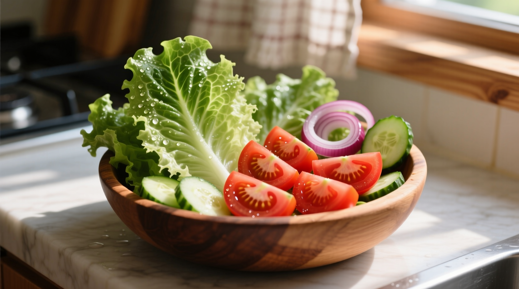 Fresh lettuce and tomato salad ingredients