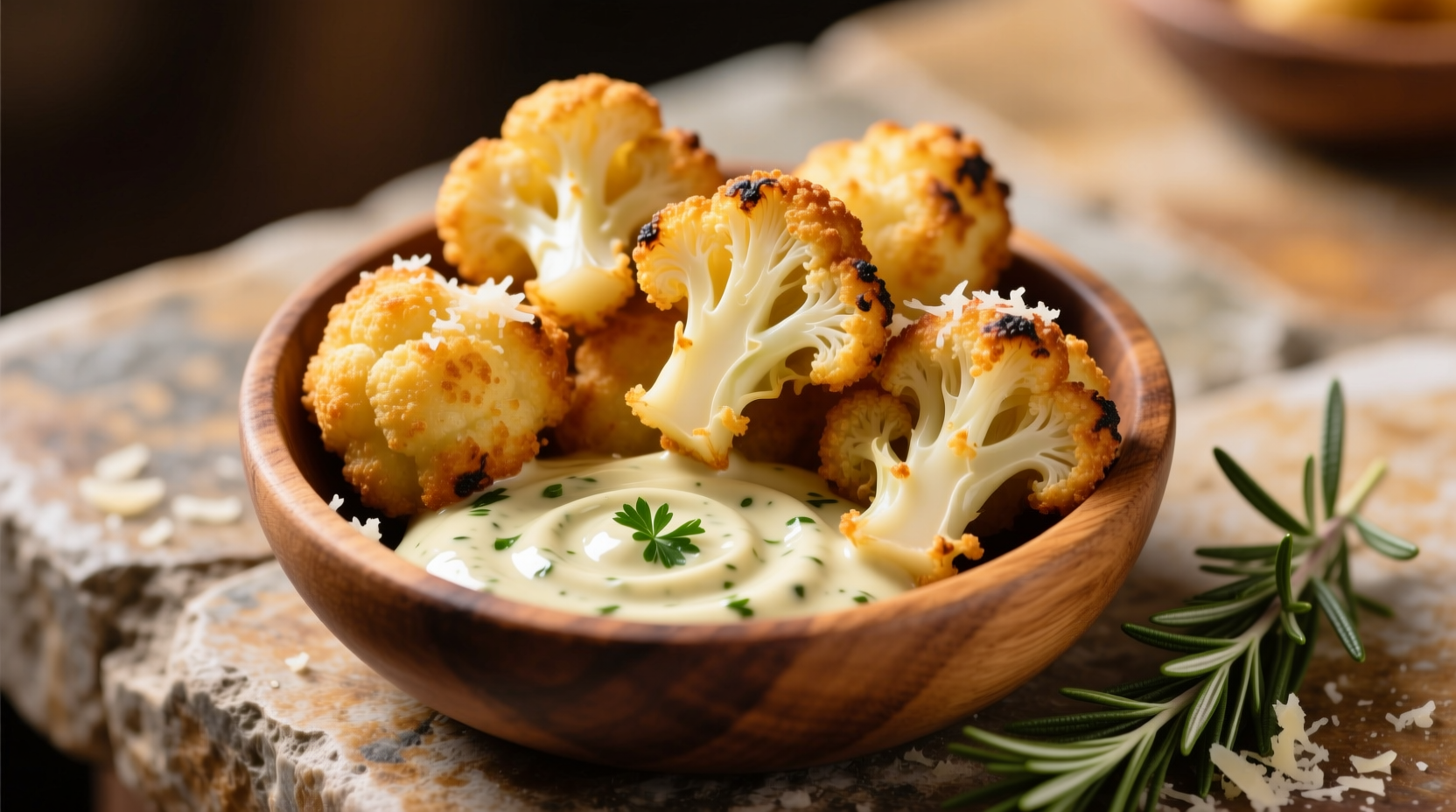 Golden cauliflower tots with dipping sauce