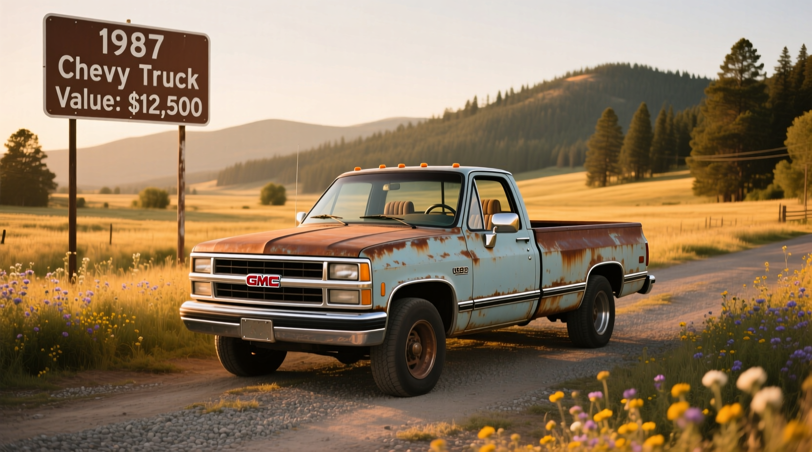 1987 GMC Sierra pickup truck on a rural road
