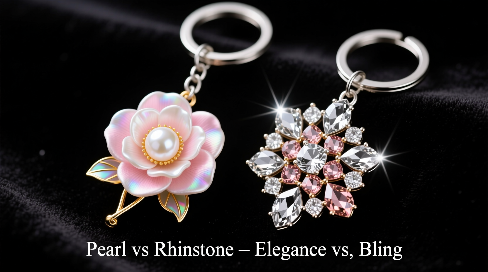 pearl camellia keychains vs rhinestone keychains are sparkly bling keychains over