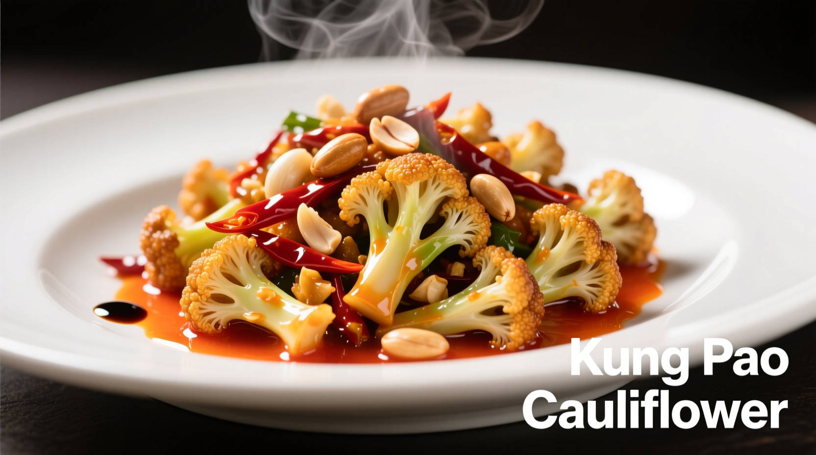Crispy cauliflower kung pao with vibrant sauce and peanuts