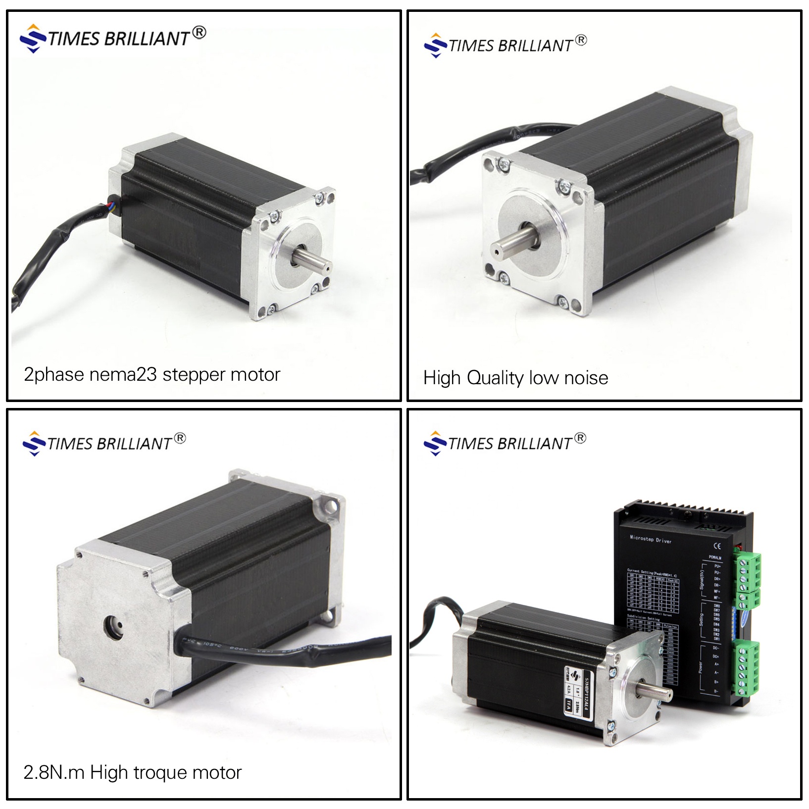 China supplier 2phase Hybride high torque 2.8Nm and current 4.2A nema 23 stepper motor and driver kit for cnc Machine
