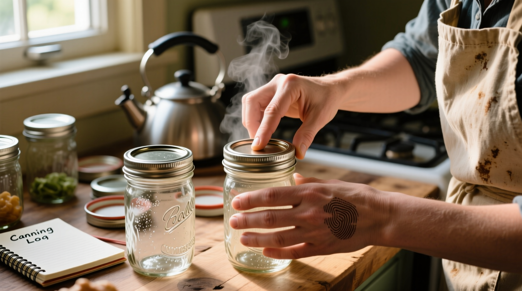 Home canner checking jar seals after processing