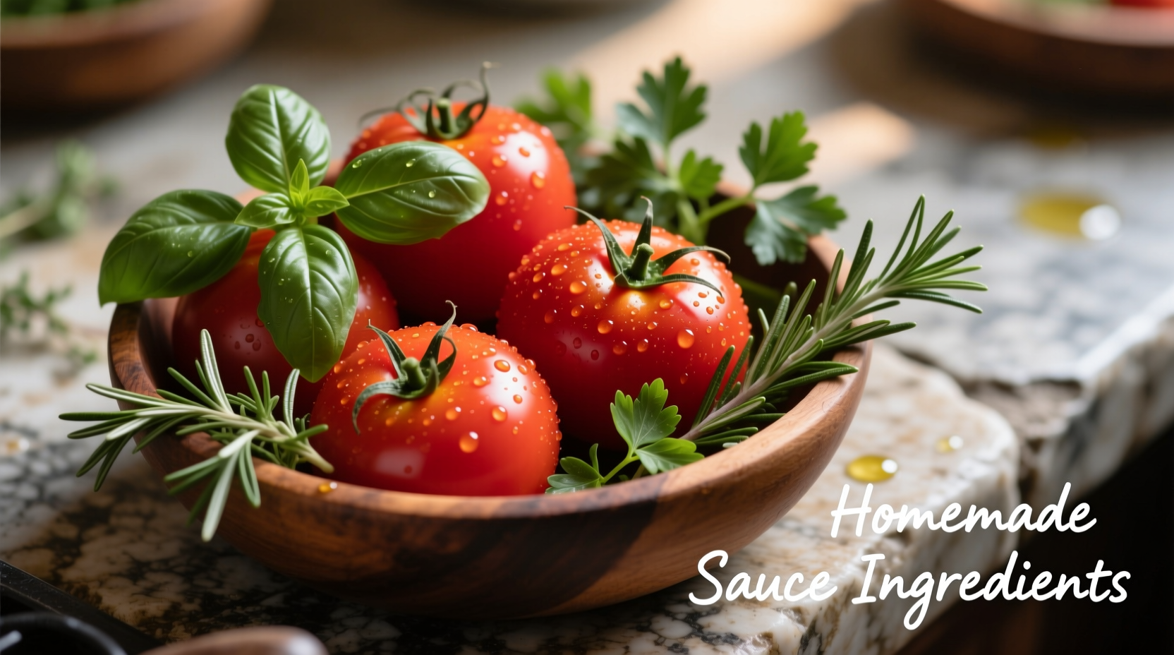 Fresh tomatoes and herbs for homemade sauce
