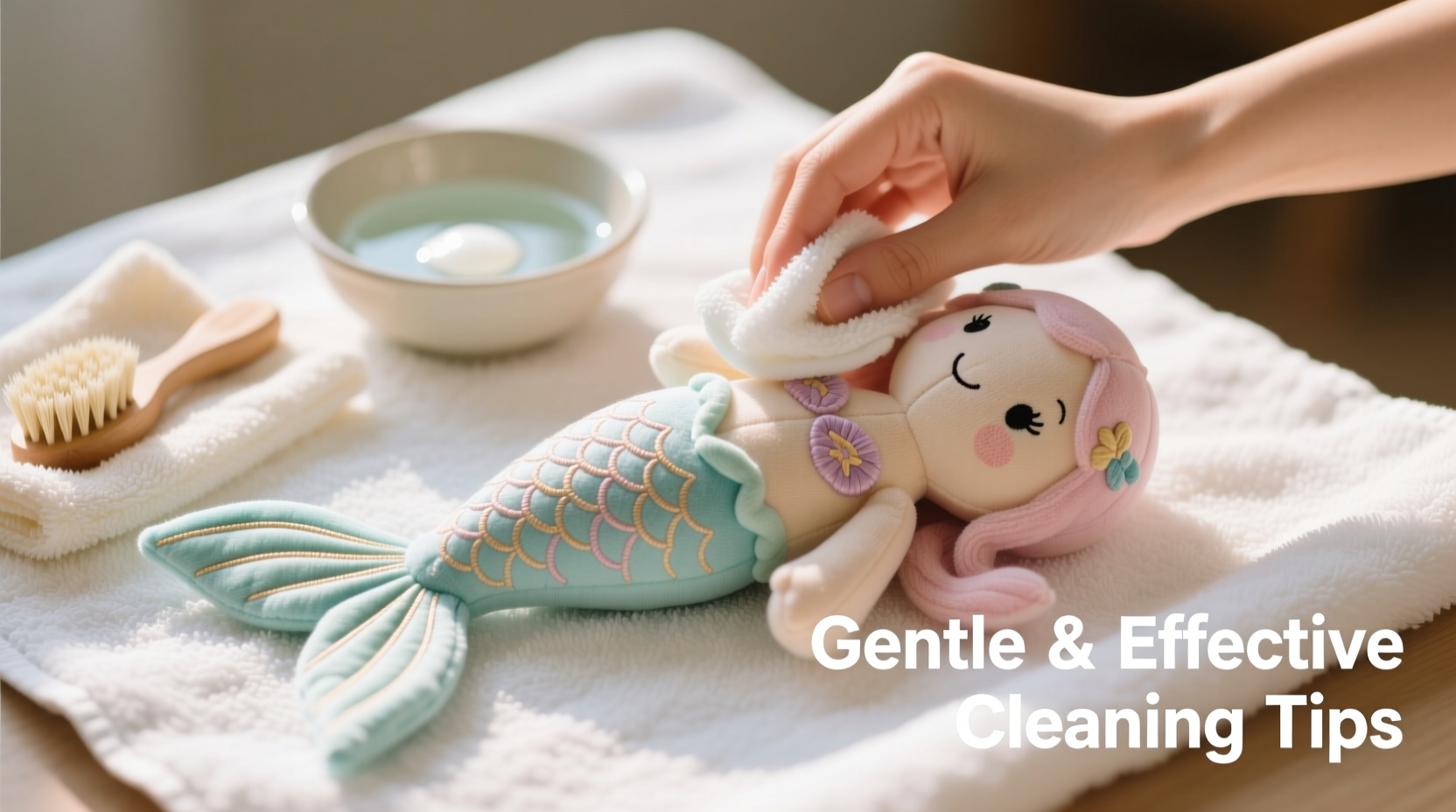 gentle and effective methods to clean a delicate plush mermaid toy safely