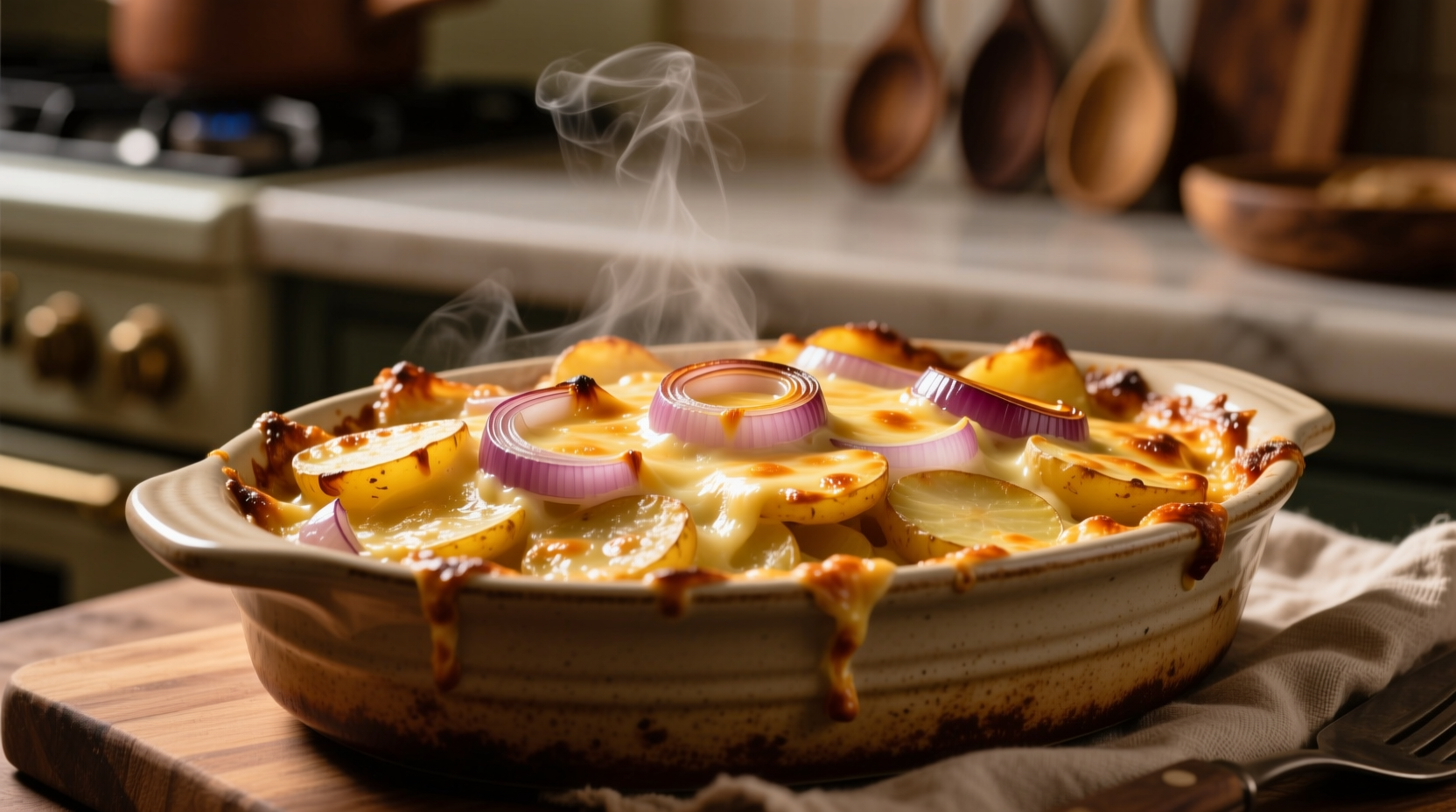 the food lab lite cheesy onion and potato gratin recipe