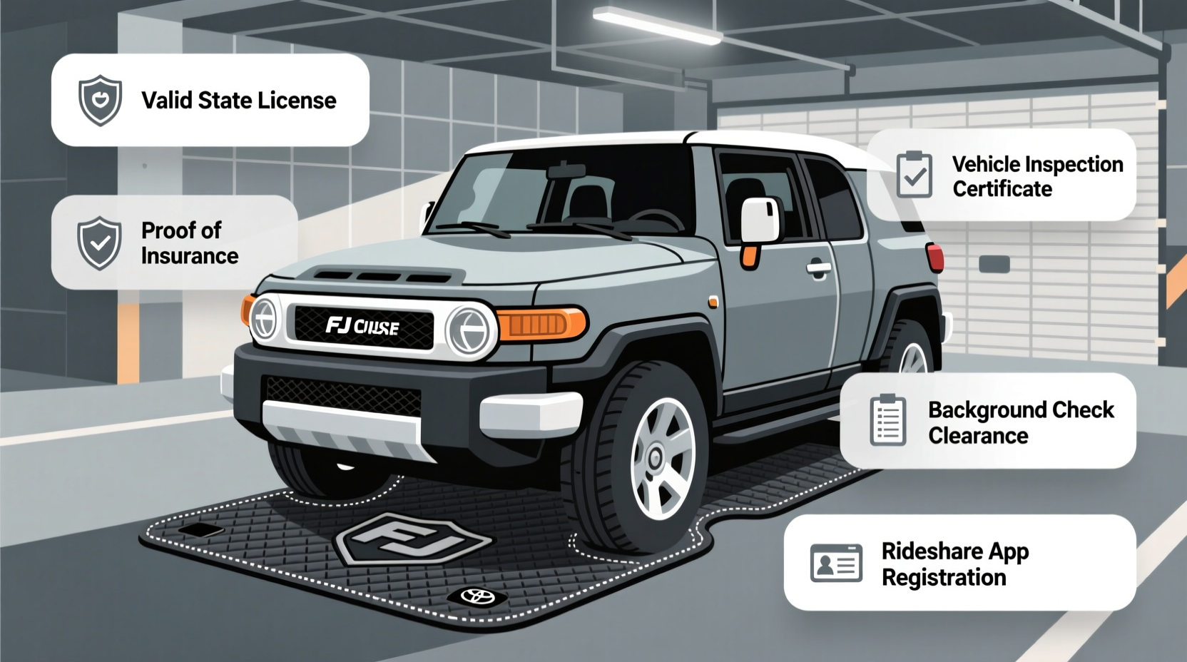 fj cruiser mats rideshare legality