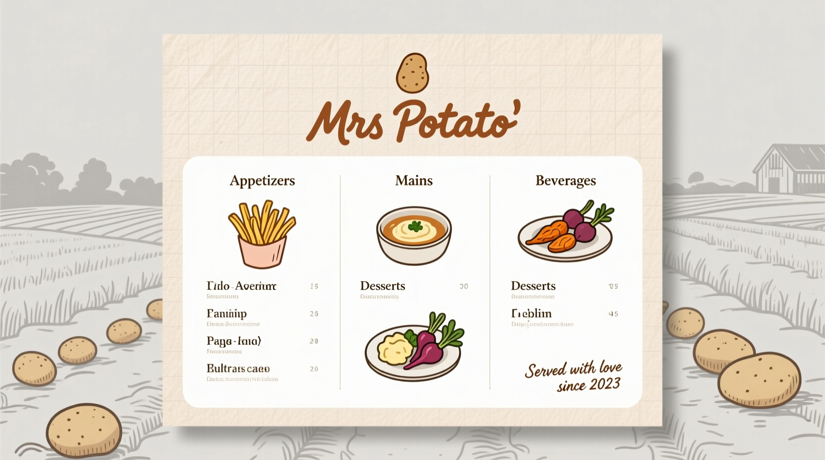 Mrs. Potato Restaurant Menu: Current Offerings & Details