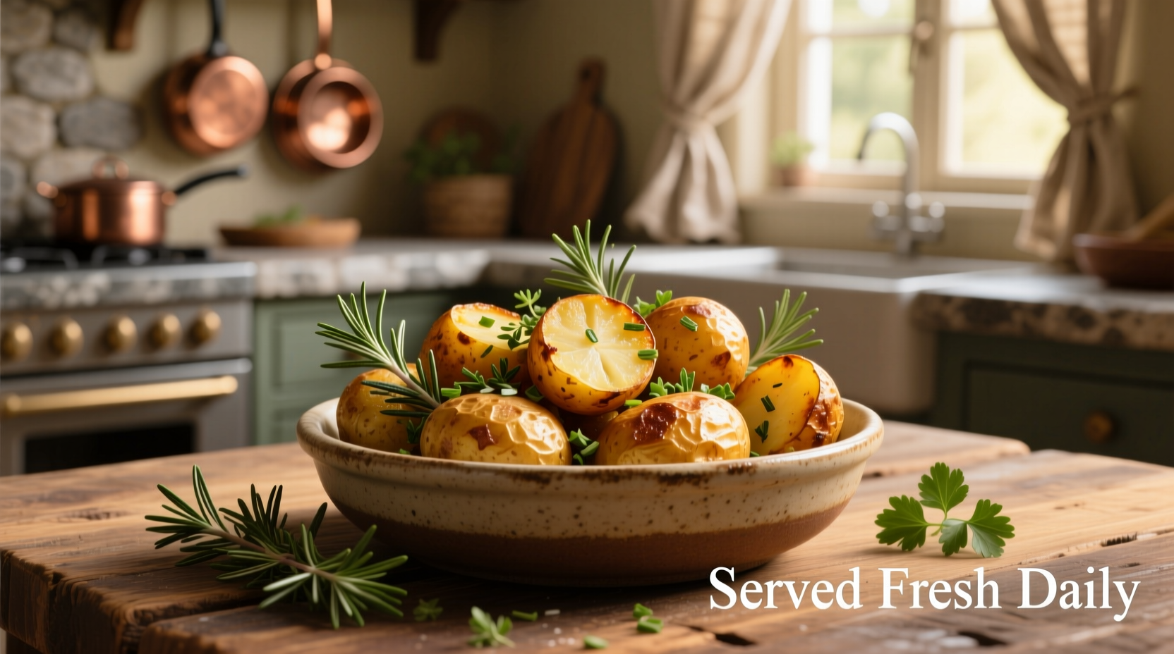 Golden roasted potatoes with fresh herbs