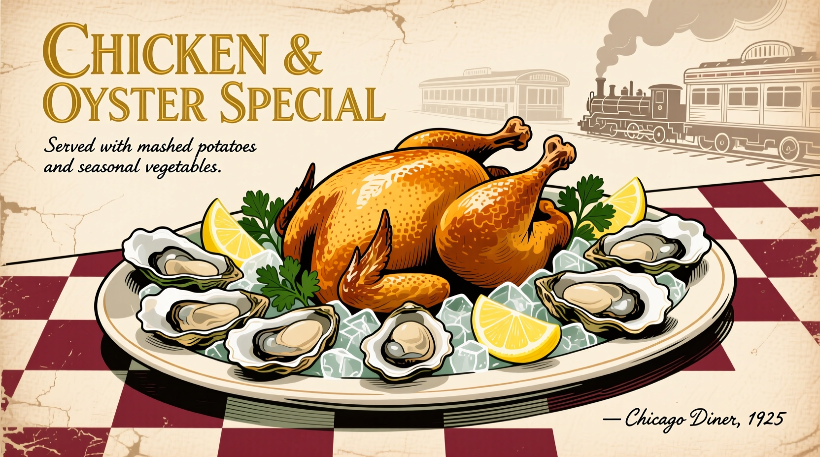 Historic Chicago menu featuring chicken and oyster special