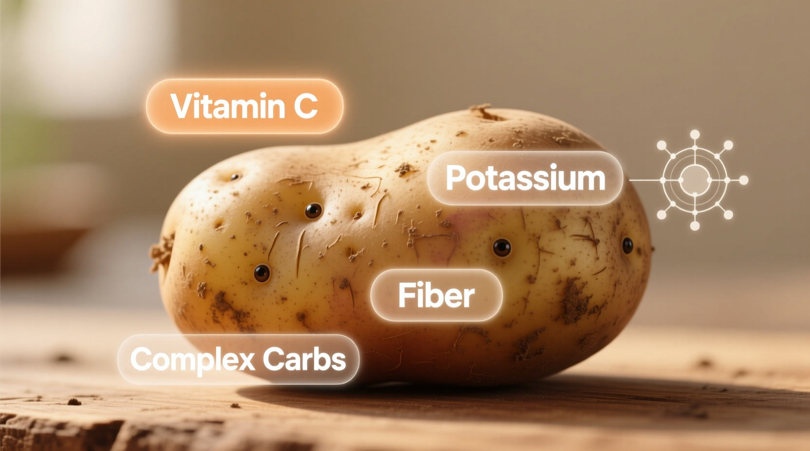 Medium russet potato with skin showing nutritional components