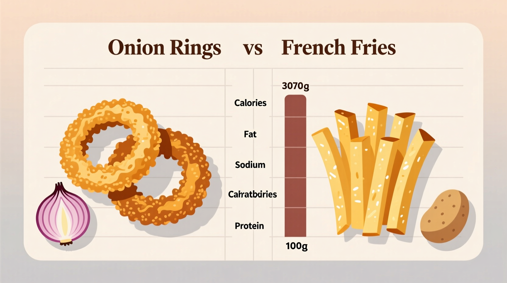 Nutrition comparison chart of onion rings versus French fries
