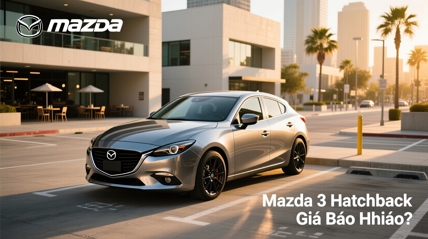 Mazda 3 hatchback front view showing sleek design and LED lighting