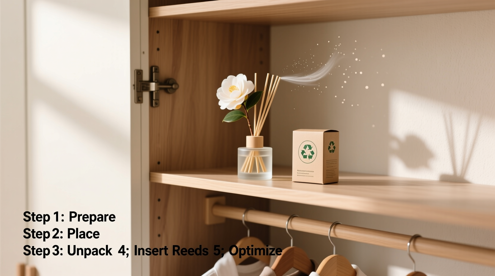 step by step guide to hanging a camellia diffuser in your wardrobe for lasting freshness