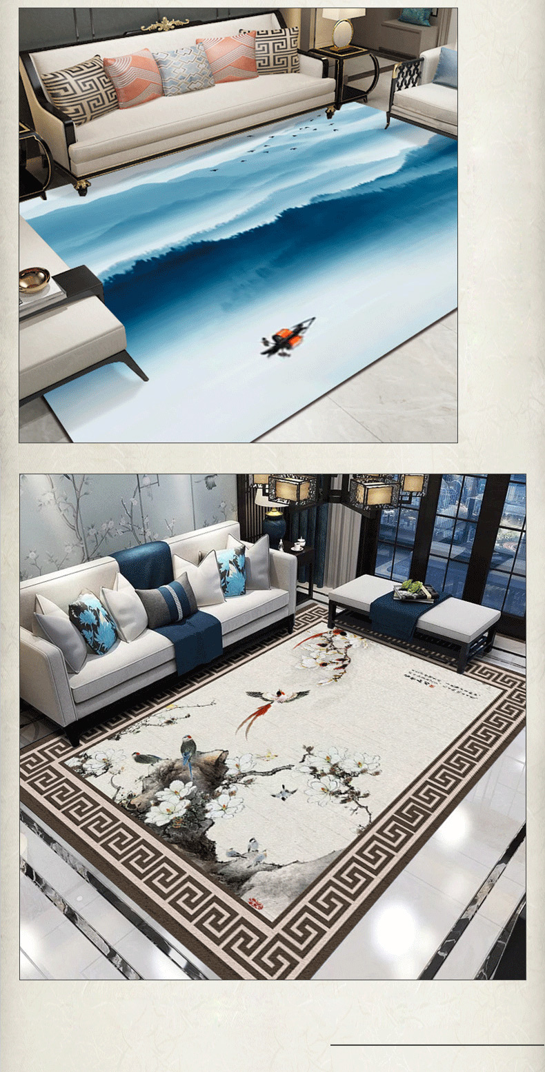 Chinese style restaurant household home center printed luxury landscape bedroom carpet big living room floor rug