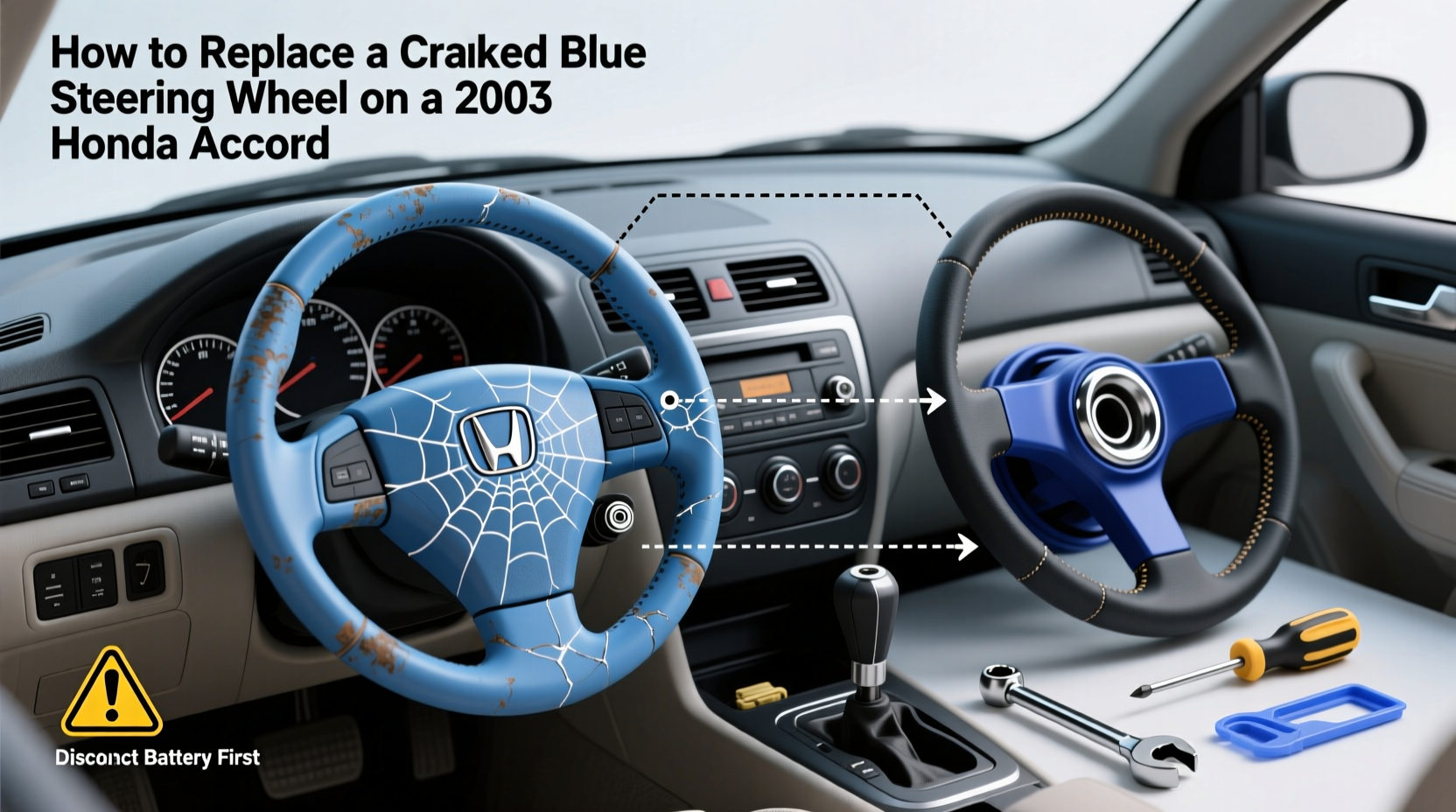 replace cracked blue steering wheel accord 2003